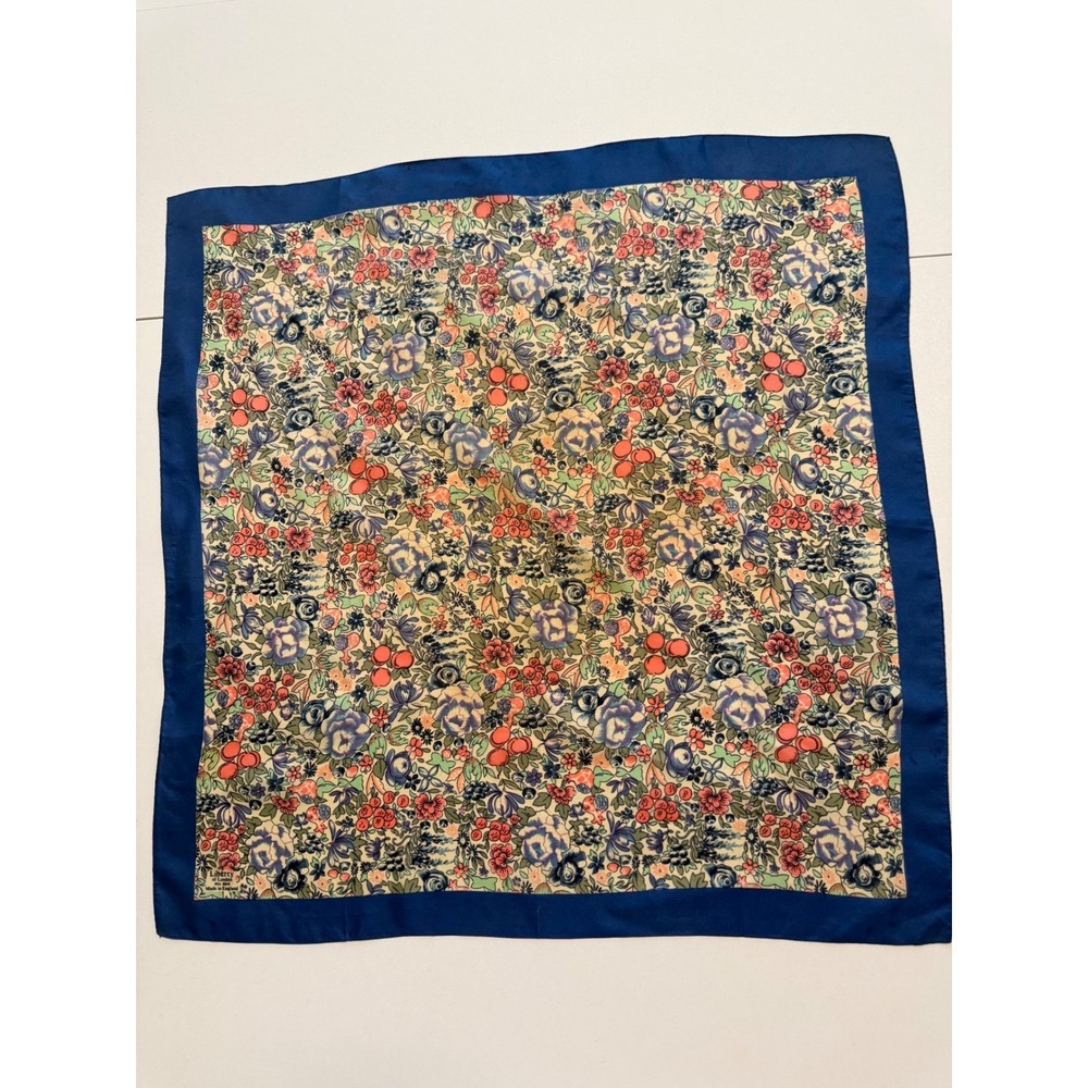 Vintage Liberty of London Scarf Blue Silk Floral Square Cottagecore Fairycore